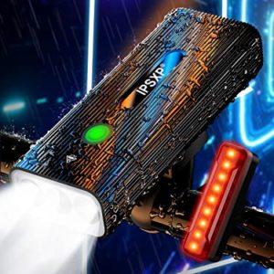 2023 Nuovo IPSXP 5000 Lumens Luci Bicicletta LED,Capacità 5200 mAh & Oltre 14 Ore di Autonomia,IPX6 Impermeabile,Anteriore e Posteriore Ricaricabili USB,Funzione Power Bank,5 Modalità di Luce