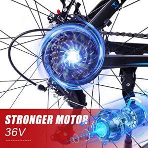 AKEZ Bicicletta elettrica da 26 pollici e da uomo 36V batteria al litio rimovibile, bicicletta elettrica da corsa, e-bike per ciclismo all'aperto (blu) - immagine 6