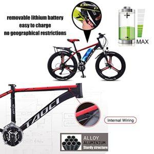 AKEZ Bicicletta elettrica da 26 pollici e da uomo 36V batteria al litio rimovibile, bicicletta elettrica da corsa, e-bike per ciclismo all'aperto (blu) - immagine 7