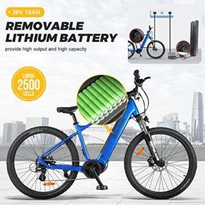 Accolmile Bicicletta elettrica da 36 V, 250 W, 27,5 pollici, con sensore di coppia M200, motore a trazione centrale 36 V15 Ah, freno a disco idraulico per adulti blu - immagine 3