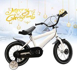 Biggittig Bicicletta per bambini da 14 pollici, con ruote di supporto, ruote di supporto, per ragazze, ragazzi, con ruote di supporto, pneumatici ad aria con freni, pedali (bianco) - immagine 6