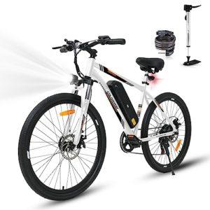 COLORWAY Bici Elettrica per Adulti, 26'' Mountain Bike, Bicicletta Elettrica Commute E-bike con Batteria rimovibile 36V 15Ah, Display LCD, Doppio Freno a Disco ebike, Bianco Arancio