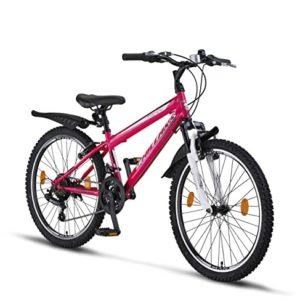 Chillaxx Bike Escape Premium Mountain Bike in bicicletta da 24 e 26 pollici, per ragazze, ragazzi, uomini e donne, cambio a 21 marce (24 pollici, freno a V bianco rosa) - immagine 1