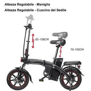 DYU Bicicletta Elettrica Pieghevole,14 pollici Smart Bici Elettrica Pedalata Assistita con LCD Display,Portatile Compatta E-bike con Chiave Wireless,Batteria Rimovibile,Unisex Adulto (Nero, A5) - immagine 3