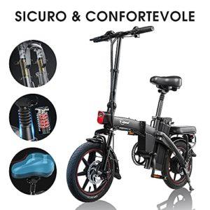 DYU Bicicletta Elettrica Pieghevole,14 pollici Smart Bici Elettrica Pedalata Assistita con LCD Display,Portatile Compatta E-bike con Chiave Wireless,Batteria Rimovibile,Unisex Adulto (Nero, A5) - immagine 4