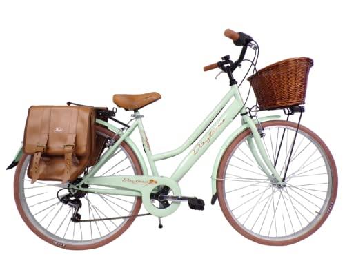 Daytona Bicicletta da donna bici da citta city bike da passeggio 28 con cambio vintage retro cesto vimini borse laterali verde46 cm 0 Prodotti