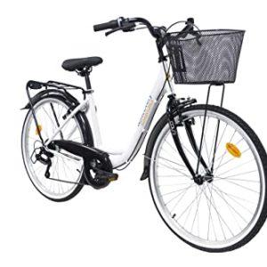 Denver Discovery City Bicicletta Donna, Con campanello e cestino sul davanti, Bianco (White), Dimensioni della ruota 26 Pollici - immagine 3