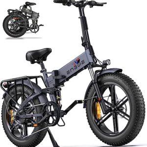 ENGWE Bicicletta Elettrica Pieghevole E-Bike Adulto,20'' * 4.0 ''Fat Tire Bici Elettrica con 48V 16AH 8 Velocità, Crociera Urbana per Montagna Neve e Spiaggia, Engine Pro, Grigio