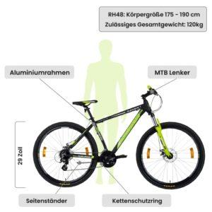 Galano Mountain bike 29 pollici Hardtail MTB Bicicletta Ravan 24 marce Bike 3 colori (nero/verde, 48 cm) 10 Galano Mountain bike 29 pollici Hardtail MTB Bicicletta Ravan 24 marce Bike 3 colori (nero/verde, 48 cm) - immagine 3