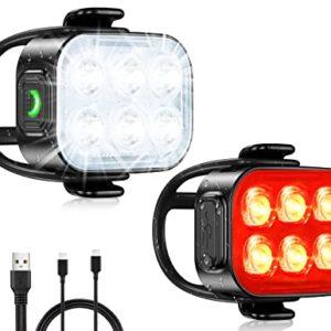 Glangeh Set Luci Bicicletta LED Ultra Sottile, USB Ricaricabile & Impermeabile IP65 Luce Bici Anteriore e Posteriore, 4+6 Modalità di Illuminazione Luci Bici per I'equitazione Notturna, Campeggio