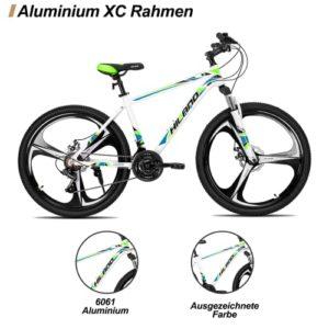 HILAND 26 Pollici Mountain Bike MTB con Telaio in Alluminio Freno a Disco Forcella Ammortizzata 3/6 Ruote a Raggi per Uomo Donna Ragazzo Ragazza Bicicletta Bianco/Nero - immagine 4