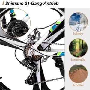 HILAND 26 Pollici Mountain Bike MTB con Telaio in Alluminio Freno a Disco Forcella Ammortizzata 3/6 Ruote a Raggi per Uomo Donna Ragazzo Ragazza Bicicletta Bianco/Nero - immagine 5