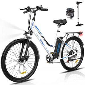 HITWAY Bicicletta Elettrica 26'' Adulto City E-bike con Li-Batteria 36V/11,2Ah,Motore 250W,Shimano 7velocità,Max 25km/h,Fino a 35-90km, Pedalata Assistita,Donna Uomo,BK8-Bianco-EU
