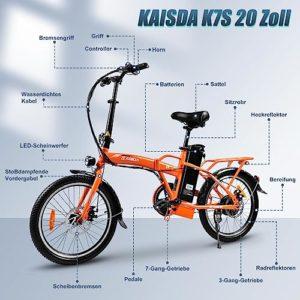 K KAISDA Bicicletta Elettrica Pieghevole 20 Pollici K7S Commute E-bike con Batteria da 36V 12,5 Ah Leggera Elettrica Pieghevole per Anziani e Ragazze(in Acciaio al Carbonio di Alta Qualità) - immagine 5