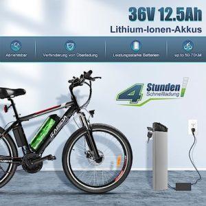 KAISDA Bicicletta Elettrica K26M 26",Mountain Bike Elettrica per Uomo/Donna,Con Batteria rimovibile da 36 V/12.5 Ah,Cambio Shimano - 21 Velocità, E-Mountain Bike fino a 40-75 KM - immagine 3