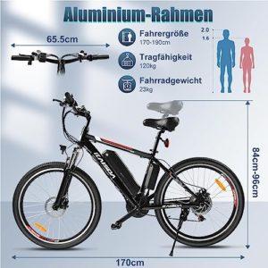 KAISDA Bicicletta Elettrica K26M 26",Mountain Bike Elettrica per Uomo/Donna,Con Batteria rimovibile da 36 V/12.5 Ah,Cambio Shimano - 21 Velocità, E-Mountain Bike fino a 40-75 KM - immagine 7