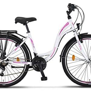 Licorne Bicicletta olandese Stella Bike, city bike da 24,26 e 28 pollici, adatta sia a uomini che a donne, con cambio a 21 marce, Bambina Donna, bianco, 26 - immagine 3