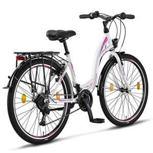 Licorne Bicicletta olandese Stella Bike, city bike da 24,26 e 28 pollici, adatta sia a uomini che a donne, con cambio a 21 marce, Bambina Donna, bianco, 26 - immagine 4