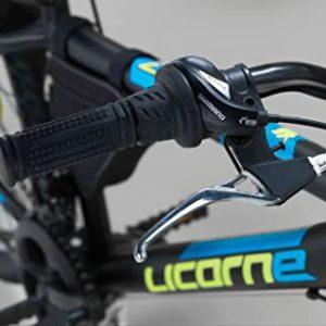 Licorne Bike - Mountain bike 26” cambio a 21 marce, forcella ammortizzata, bicicletta per bambini, ragazzi, donne e uomini, con borsa per il telaio, Bambino Uomo, Nero/Blu/Lime - immagine 5