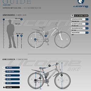 Licorne Bike - Mountain bike 26” cambio a 21 marce, forcella ammortizzata, bicicletta per bambini, ragazzi, donne e uomini, con borsa per il telaio, Bambino Uomo, Nero/Blu/Lime - immagine 7