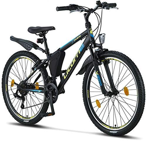 Licorne Bike Mountain bike 26 cambio a 21 marce forcella ammortizzata bicicletta per bambini ragazzi donne e uomini con borsa per il telaio Bambino Uomo NeroBluLime 0 Prodotti