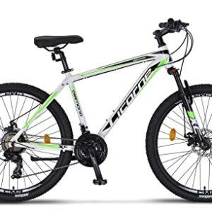 Licorne Bike - Mountain bike Diamond in alluminio, bicicletta per adolescenti, uomini e donne, cambio a 21 marce, freno a disco, forcella anteriore regolabile (26 pollici, bianco) - immagine 3