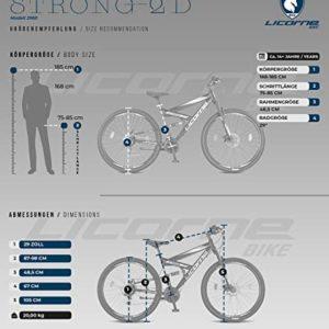 Licorne Bike Strong 2D Premium Mountain Bike Bicicletta per ragazzi, ragazze, donne e uomini – Freno a disco anteriore e posteriore – 21 marce – Sospensione completa (nero/lime, 29.00) - immagine 7