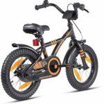 Prometheus Bicicletta per bambini da 14 pollici con ruote di supporto a partire dai 4 anni in su 14 pollici modello BMX colore nero arancione opaco 0 4 Prometheus - Bicicletta per bambini da 14 pollici, con ruote di supporto a partire dai 4 anni in su, 14 pollici, modello BMX, colore nero, arancione opaco
