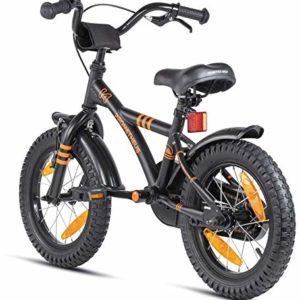 Prometheus - Bicicletta per bambini da 14 pollici, con ruote di supporto a partire dai 4 anni in su, 14 pollici, modello BMX, colore nero, arancione opaco - immagine 8