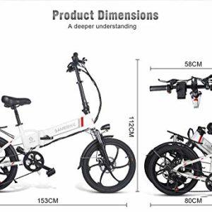 SAMEBIKE Bicicletta Elettrica per Adulti 20'',Pieghevole Bici con Pedalata Assistita,City E-bike Unisex Adulto Batteria Rimovibile 48V10.4AH,Bici per Shimano 7 Velocità Uomo/Donna, 20lvxd30-nero - immagine 3
