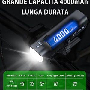 TOWILD CL1000 Luci Bici 1000 Lumen Ciclismo Luce Anteriore Bicicletta per Pendolarismo,4000mAh Intelligente Faro Bicicletta LED 5 Modalità Luminosità Fanalino Anteriore,Tipo C, l'installazione Inversa - immagine 4