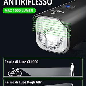 TOWILD CL1000 Luci Bici 1000 Lumen Ciclismo Luce Anteriore Bicicletta per Pendolarismo,4000mAh Intelligente Faro Bicicletta LED 5 Modalità Luminosità Fanalino Anteriore,Tipo C, l'installazione Inversa - immagine 7