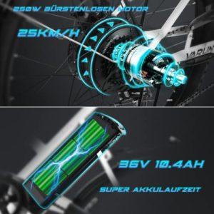 VARUN Bicicletta Elettrica 26” Bici Elettrica Adulto City E-bike con Li-Batteria 36V/10,4Ah,Motore 250W,Shimano 7 velocità, ebike Pedalata Assistita - immagine 3