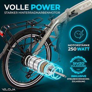 VELOJA® Ebike Bicicletta Pieghevole – Bicicletta elettrica pieghevole – 20 pollici – Equipaggiamento StZVO – Motore a mozzo posteriore da 250 W 41 Nm, fino a 100 km di distanza – 9 marce – 5 livelli - immagine 3