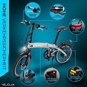 VELOJA® Ebike Bicicletta Pieghevole – Bicicletta elettrica pieghevole – 20 pollici – Equipaggiamento StZVO – Motore a mozzo posteriore da 250 W 41 Nm, fino a 100 km di distanza – 9 marce – 5 livelli - immagine 5