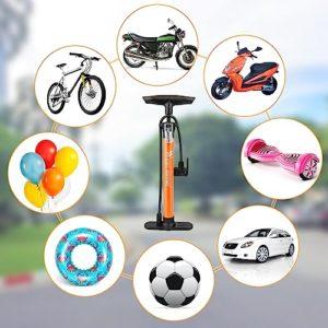 VFANDV Pompa da terra per bicicletta con manometro, 160 PSI per bicicletta, in lega di alluminio, con pompa per palloncini - immagine 8