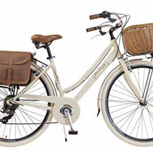 Biciclette e accessori con spedizione gratuita, ciclismo 7 Via Veneto by Canellini Bici Bicicletta retrò Vintage Alluminio Donna con Cesto + Borse + Campanello Via Veneto (46, Panna)
