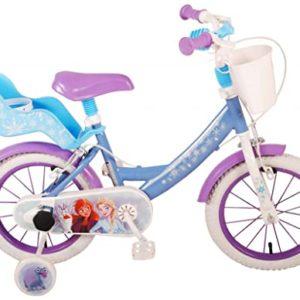 Volare Bambina, Bicicletta 14 Pollici con Cestino e portabambola, Licenza Frozen, Azzurra, Media