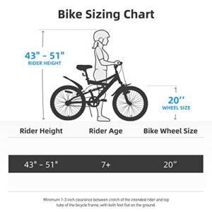 joystar 20 pollici bici per bambini e bambine dai 7 ai 13 anni, bici per bambini con telaio in acciaio e cavalletto, nero - immagine 6