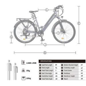 nakxus Bicicletta elettrica 26M208, bicicletta elettrica da 26", da trekking, con batteria al litio da 36 V, 12,5 Ah, fino a 100 KM, motore da 250 W, compatibile con l'UE, colore: grigio - immagine 6