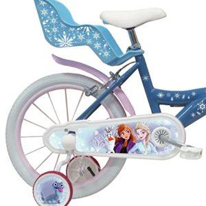 A.T.L.A.S. Bicicletta da bambino da 16", Frozen Frozen dotata di 2 freni, cestino anteriore, porta bambola posteriore, parafanghi e stabilizzatori + casco congelato incluso - immagine 6