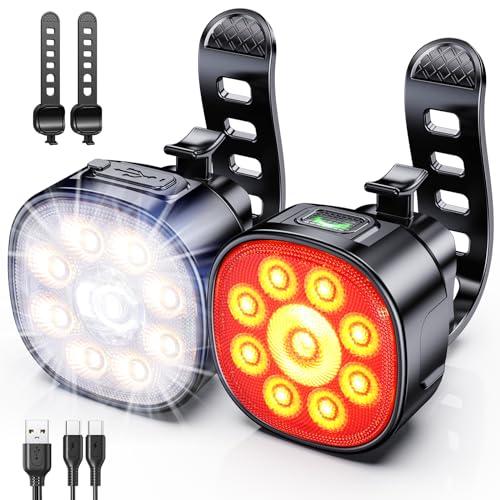 Babacom Luci Bicicletta LED Anteriore e Posteriore 87 Modalita Kit Luci Bici Ricaricabili USB Super Luminose Luce Bici con Fascio Luminoso Spot Flood Impermeabile IP65 per Bici Strada e MTB 0 Prodotti