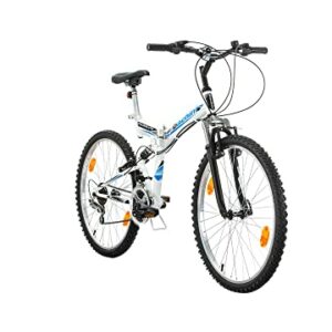Multibrand Bachini Folding Mountain Bike pieghevole biammortizzata da 26 pollici, 18 velocità, V-Brake, per uomo, donna, raga - immagine 3