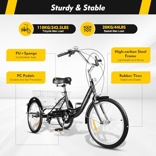 B0C283L8VV 1 69c2b6fa4678e 20 "8 Marce Triciclo Adulto Con 3 Ruote E Grande Cestino Di Alta Qualità Nero Bianco Bici Cestino Pieghevole Cruiser Biciclet