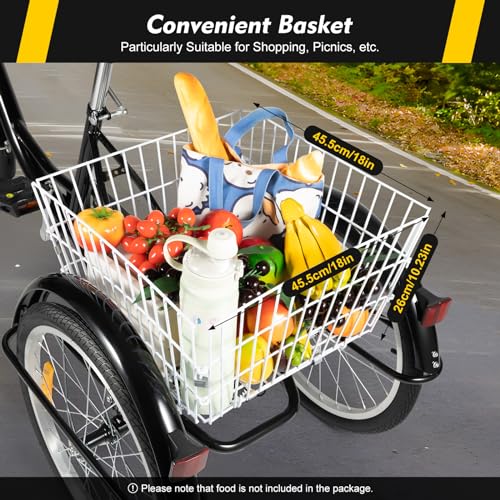 B0C283L8VV 2 69c2b6fac6ff0 20 "8 Marce Triciclo Adulto Con 3 Ruote E Grande Cestino Di Alta Qualità Nero Bianco Bici Cestino Pieghevole Cruiser Biciclet