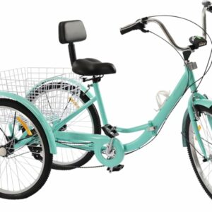 TONFEION Triciclo pieghevole da 24 pollici, per adulti, 3 ruote, 7 marce, per adulti, colore turchese, per anziani - immagine 1