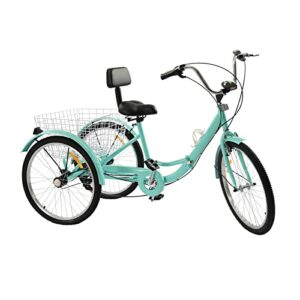 TONFEION Triciclo pieghevole da 24 pollici, per adulti, 3 ruote, 7 marce, per adulti, colore turchese, per anziani - immagine 2