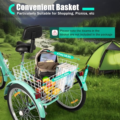 B0CTY9VTS7 2 69c2c07f1b0c6 TONFEION Triciclo pieghevole da 24 pollici, per adulti, 3 ruote, 7 marce, per adulti, colore turchese, per anziani