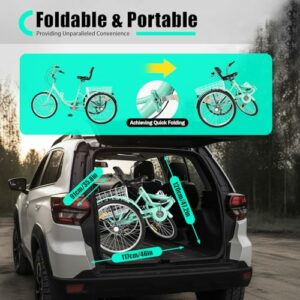 TONFEION Triciclo pieghevole da 24 pollici, per adulti, 3 ruote, 7 marce, per adulti, colore turchese, per anziani - immagine 5