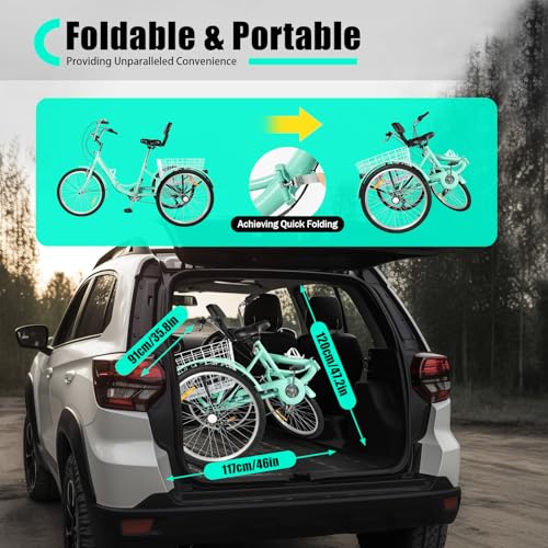 B0CTY9VTS7 3 69c2c0802dc5c TONFEION Triciclo pieghevole da 24 pollici, per adulti, 3 ruote, 7 marce, per adulti, colore turchese, per anziani